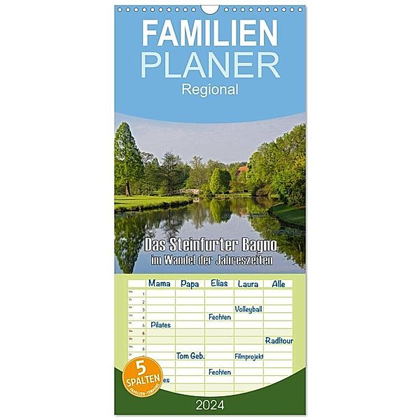 Familienplaner 2024 - Das Steinfurter Bagno im Wandel der Jahreszeiten mit 5 Spalten (Wandkalender, 21 x 45 cm) CALVENDO, Leon Uppena (GdT)