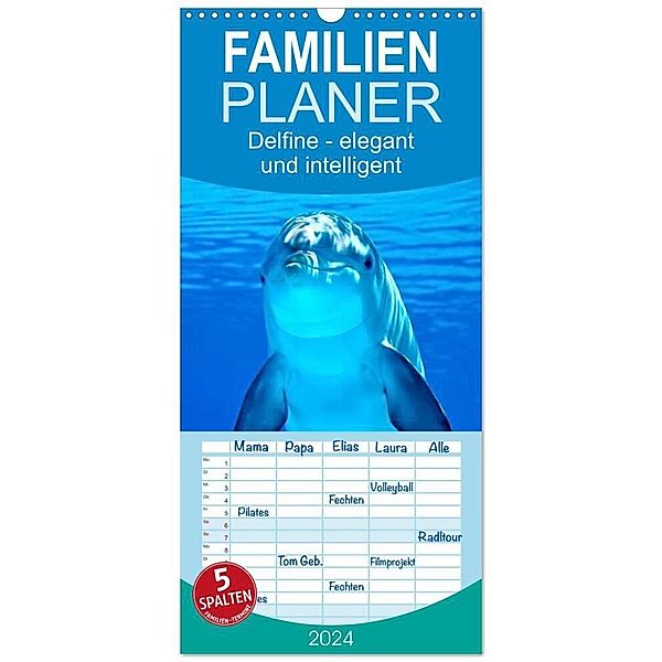 Familienplaner 2024 - Delfine - elegant und intelligent mit 5 Spalten (Wandkalender, 21 x 45 cm) CALVENDO, Peter Roder