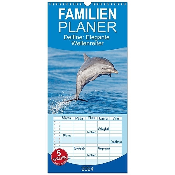 Familienplaner 2024 - Delfine: Elegante Wellenreiter mit 5 Spalten (Wandkalender, 21 x 45 cm) CALVENDO, Calvendo