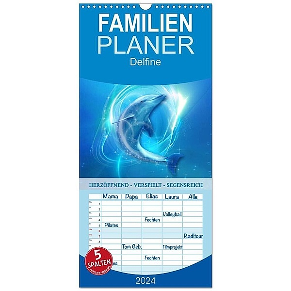 Familienplaner 2024 - Delfine - Kalender mit 5 Spalten (Wandkalender, 21 x 45 cm) CALVENDO, Gaby Shayana Hoffmann