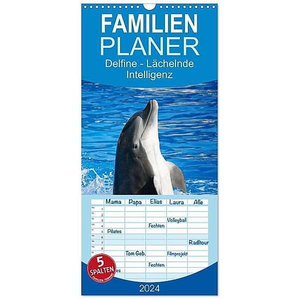 Familienplaner 2024 - Delfine - Lächelnde Intelligenz mit 5 Spalten (Wandkalender, 21 x 45 cm) CALVENDO, Elisabeth Stanzer