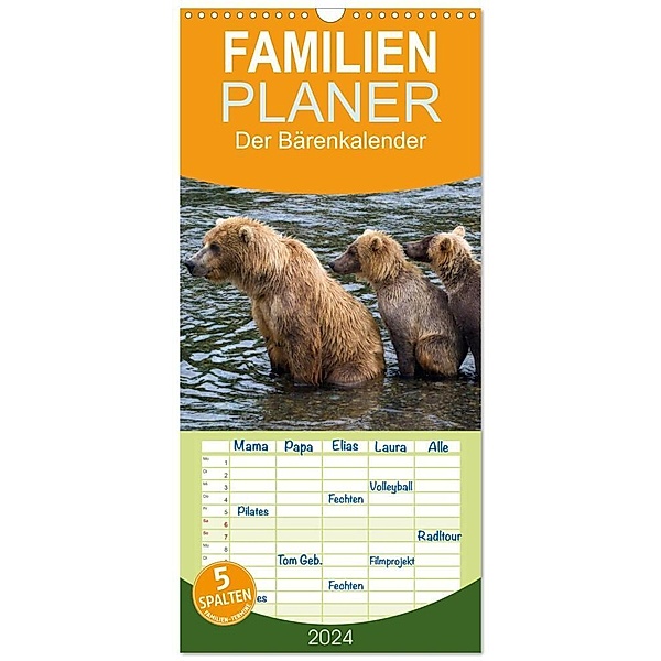 Familienplaner 2024 - Der Bärenkalender mit 5 Spalten (Wandkalender, 21 x 45 cm) CALVENDO, Max Steinwald