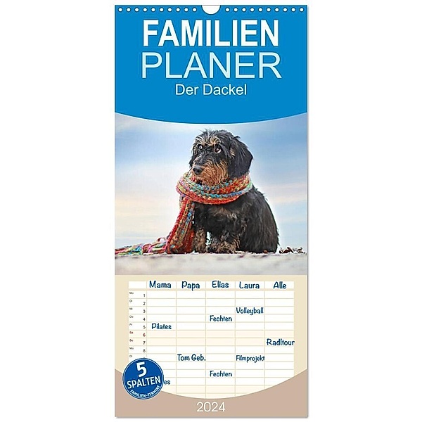 Familienplaner 2024 - Der Dackel mit 5 Spalten (Wandkalender, 21 x 45 cm) CALVENDO, Calvendo, Anja Foto Grafia Fotografie