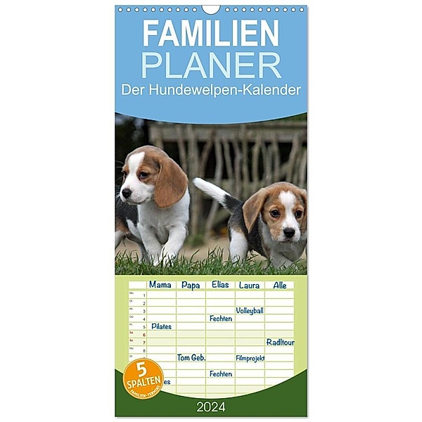 Familienplaner 2024 - Der Hundewelpen-Geburtstagskalender mit 5 Spalten (Wandkalender, 21 x 45 cm) CALVENDO, Pferdografen.de - Antje Lindert Rottke + Martina Berg