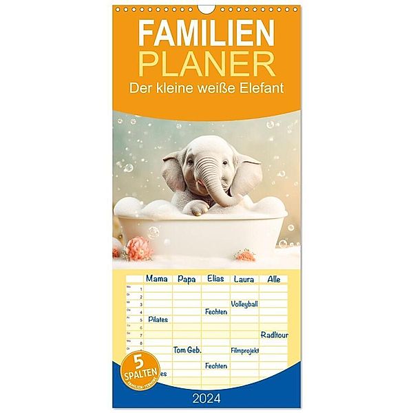 Familienplaner 2024 - Der kleine weisse Elefant mit 5 Spalten (Wandkalender, 21 x 45 cm) CALVENDO, Dirk Meutzner