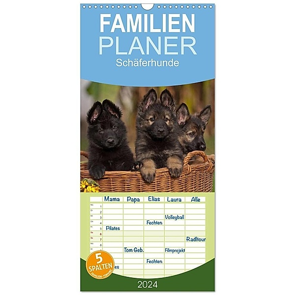 Familienplaner 2024 - Der Schäferhunde Familienplaner hoch mit 5 Spalten (Wandkalender, 21 x 45 cm) CALVENDO, Tina Mauersberger