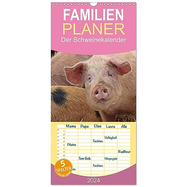 Familienplaner 2024 - Der Schweinekalender mit 5 Spalten (Wandkalender, 21 x 45 cm) CALVENDO, Christine Schmutzler-Schaub