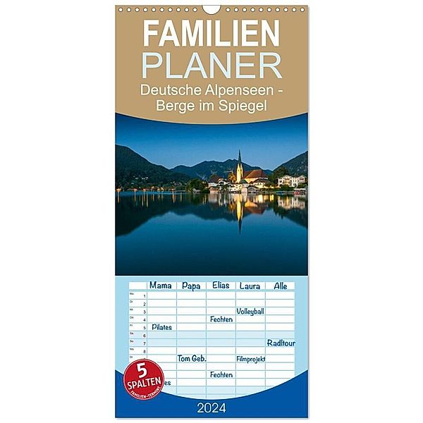 Familienplaner 2024 - Deutsche Alpenseen - Berge im Spiegel mit 5 Spalten (Wandkalender, 21 x 45 cm) CALVENDO, Martin Wasilewski