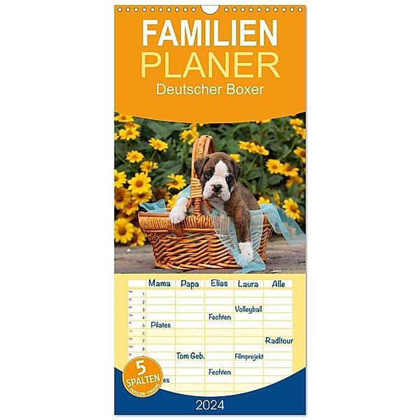 Familienplaner 2024 - Deutscher Boxer 2024 mit 5 Spalten (Wandkalender, 21 x 45 cm) CALVENDO, Kerstin Mielke