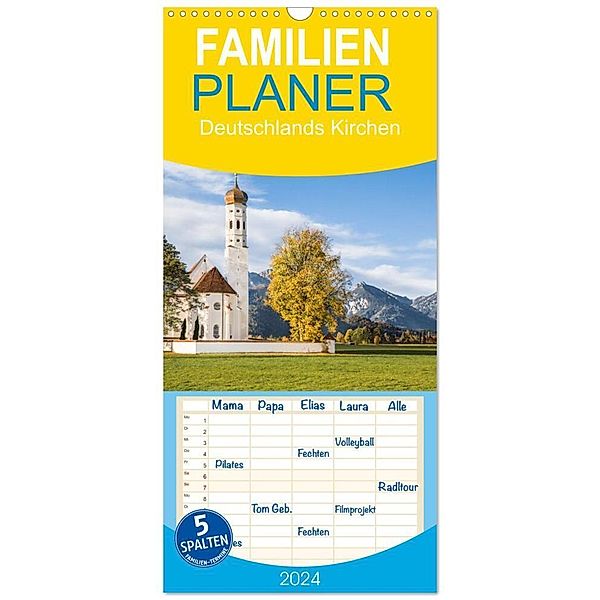 Familienplaner 2024 - Deutschlands Kirchen mit 5 Spalten (Wandkalender, 21 x 45 cm) CALVENDO, Dietmar Scherf