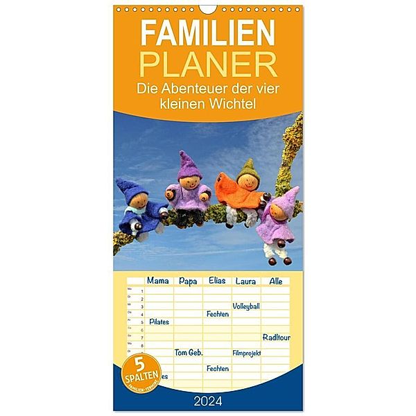 Familienplaner 2024 - Die Abenteuer der vier kleinen Wichtel mit 5 Spalten (Wandkalender, 21 x 45 cm) CALVENDO, Christine Schmutzler-Schaub