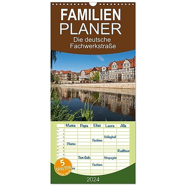 Familienplaner 2024 - Die deutsche Fachwerkstrasse mit 5 Spalten (Wandkalender, 21 x 45 cm) CALVENDO, Peter Schickert