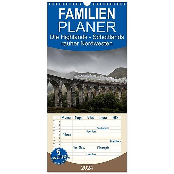 Familienplaner 2024 - Die Highlands - Schottlands rauher Nordwesten mit 5 Spalten (Wandkalender, 21 x 45 cm) CALVENDO, Andreas Peters