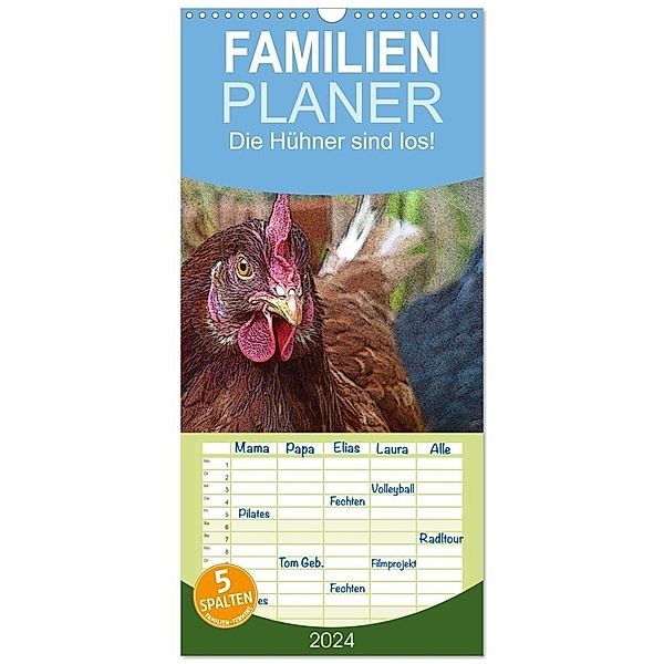 Familienplaner 2024 - Die Hühner sind los! mit 5 Spalten (Wandkalender, 21 x 45 cm) CALVENDO, Lucy M. Laube