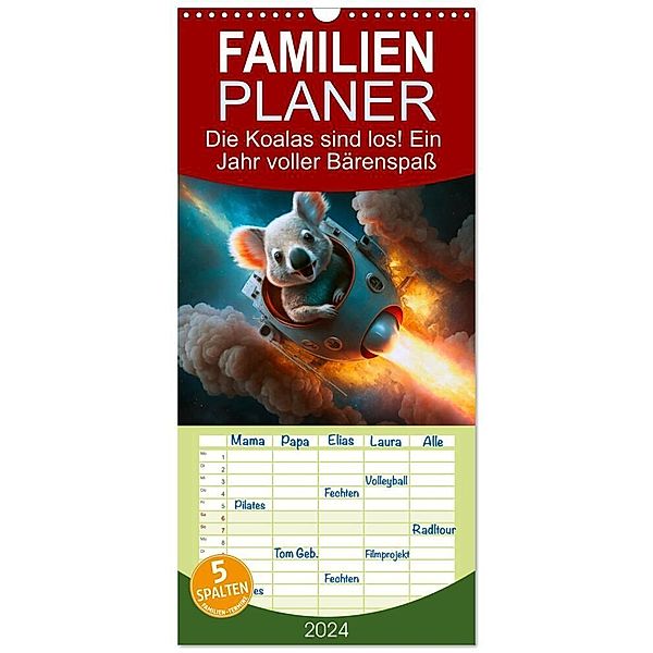 Familienplaner 2024 - Die Koalas sind los! Ein Jahr voller Bärenspaß mit 5 Spalten (Wandkalender, 21 x 45 cm) CALVENDO, artefacti