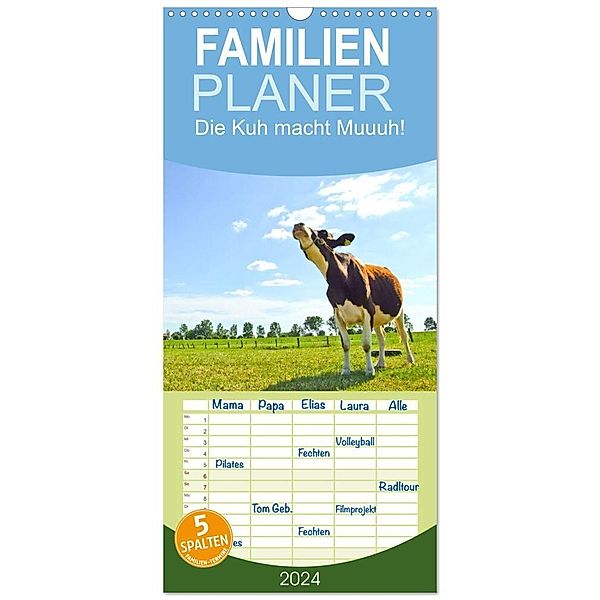 Familienplaner 2024 - Die Kuh macht Muuuh! mit 5 Spalten (Wandkalender, 21 x 45 cm) CALVENDO, Carola Vahldiek