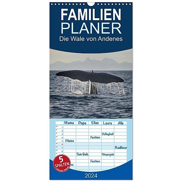Familienplaner 2024 - Die Wale von Andenes mit 5 Spalten (Wandkalender, 21 x 45 cm) CALVENDO, Stefan Leimer
