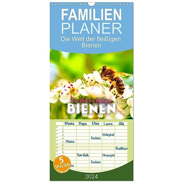 Familienplaner 2024 - Die Welt der fleißigen Bienen mit 5 Spalten (Wandkalender, 21 x 45 cm) CALVENDO, Happy Monkey