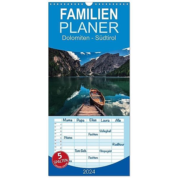 Familienplaner 2024 - Dolomiten - Südtirol mit 5 Spalten (Wandkalender, 21 x 45 cm) CALVENDO, Jean Claude Castor I 030mm-photography