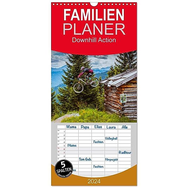 Familienplaner 2024 - Downhill Action mit 5 Spalten (Wandkalender, 21 x 45 cm) CALVENDO, Dirk Meutzner