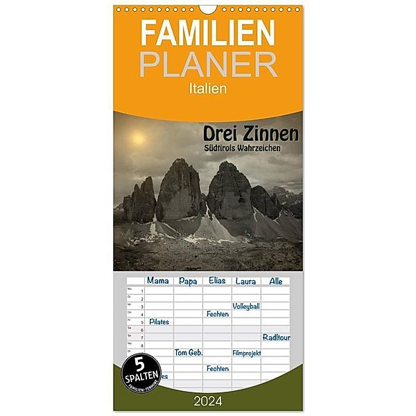 Familienplaner 2024 - Drei Zinnen - Südtirols Wahrzeichen mit 5 Spalten (Wandkalender, 21 x 45 cm) CALVENDO, Georg Niederkofler