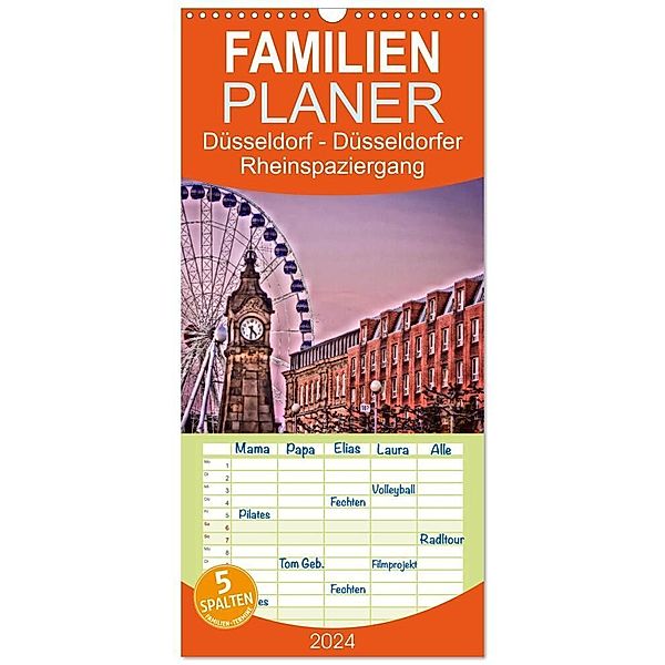 Familienplaner 2024 - Düsseldorf - Düsseldorfer Rheinspaziergang mit 5 Spalten (Wandkalender, 21 x 45 cm) CALVENDO, Bettina Hackstein