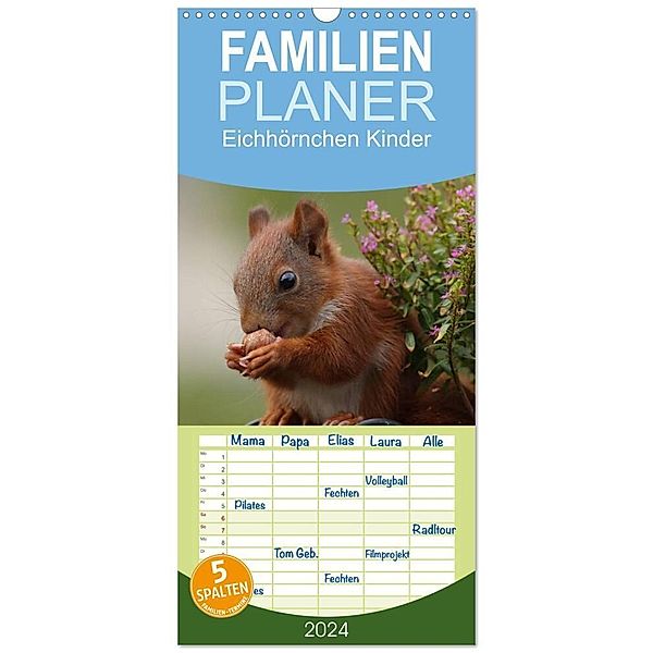 Familienplaner 2024 - Eichhörnchen Kinder mit 5 Spalten (Wandkalender, 21 x 45 cm) CALVENDO, Tine Meier