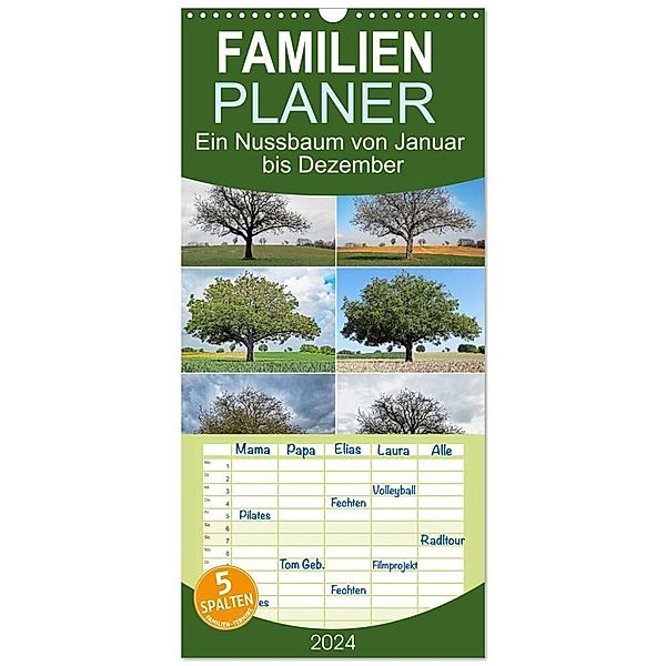 Familienplaner 2024 - Ein Nussbaum von Januar bis Dezember mit 5 Spalten (Wandkalender, 21 x 45 cm) CALVENDO, Klaus Eppele
