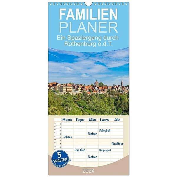 Familienplaner 2024 - Ein Spaziergang durch Rothenburg ob der Tauber mit 5 Spalten (Wandkalender, 21 x 45 cm) CALVENDO, Tina Rabus
