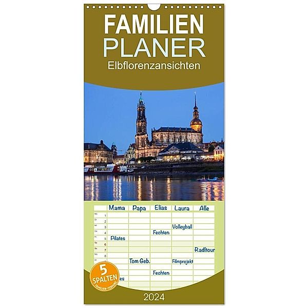 Familienplaner 2024 - Elbflorenzansichten mit 5 Spalten (Wandkalender, 21 x 45 cm) CALVENDO, Anette/Thomas Jäger