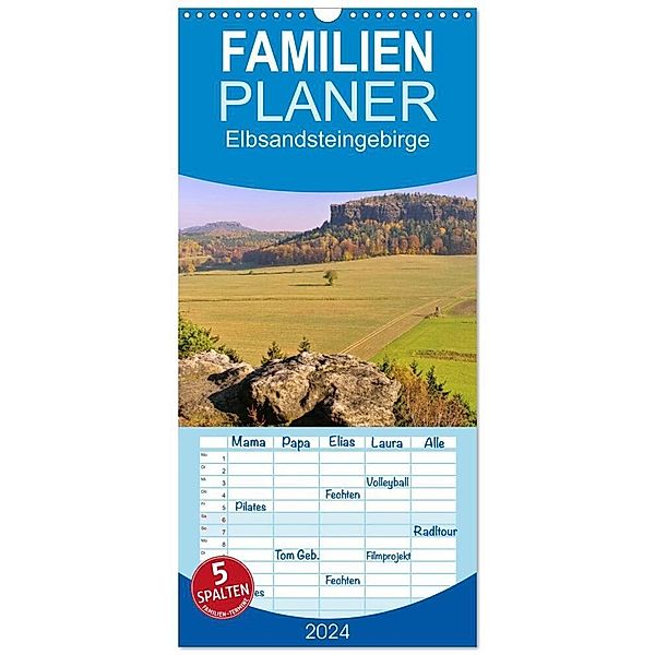 Familienplaner 2024 - Elbsandsteingebirge mit 5 Spalten (Wandkalender, 21 x 45 cm) CALVENDO, LianeM