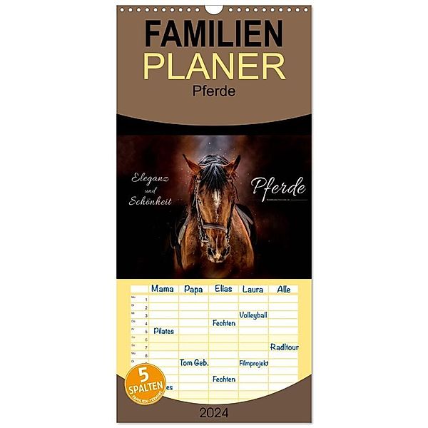 Familienplaner 2024 - Eleganz und Schönheit - Pferde mit 5 Spalten (Wandkalender, 21 x 45 cm) CALVENDO, Peter Roder