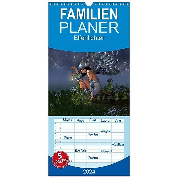 Familienplaner 2024 - Elfenlichter mit 5 Spalten (Wandkalender, 21 x 45 cm) CALVENDO, Andrea Tiettje