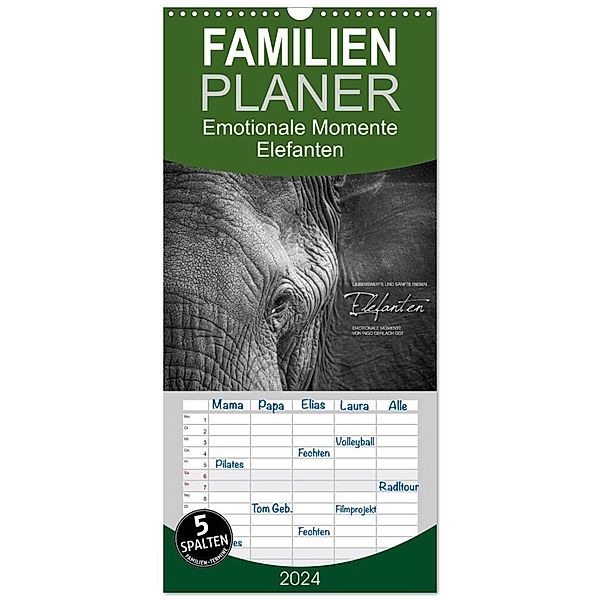 Familienplaner 2024 - Emotionale Momente: Elefanten in black & white mit 5 Spalten (Wandkalender, 21 x 45 cm) CALVENDO, Ingo Gerlach GDT