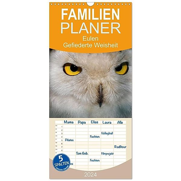 Familienplaner 2024 - Eulen. Gefiederte Weisheit mit 5 Spalten (Wandkalender, 21 x 45 cm) CALVENDO, Elisabeth Stanzer