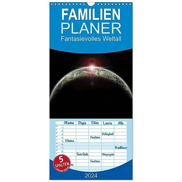 Familienplaner 2024 - Fantasievolles Weltall mit 5 Spalten (Wandkalender, 21 x 45 cm) CALVENDO, Wibke Geiling