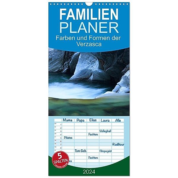 Familienplaner 2024 - Farben und Formen der Verzasca mit 5 Spalten (Wandkalender, 21 x 45 cm) CALVENDO, Marcel Schäfer