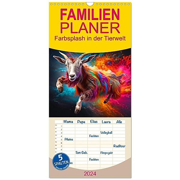 Familienplaner 2024 - Farbsplash in der Tierwelt mit 5 Spalten (Wandkalender, 21 x 45 cm) CALVENDO, Rupert Kowalski