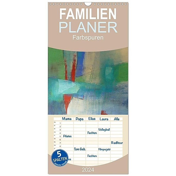 Familienplaner 2024 - Farbspuren - Kunstkalender mit 5 Spalten (Wandkalender, 21 x 45 cm) CALVENDO, Susanne Tomasch