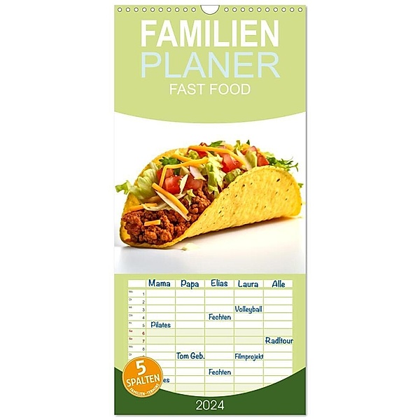 Familienplaner 2024 - FAST FOOD mit 5 Spalten (Wandkalender, 21 x 45 cm) CALVENDO, Tim Alberts