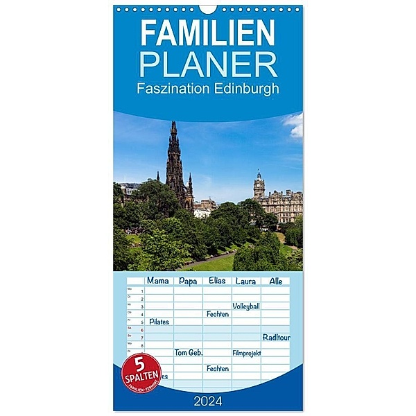 Familienplaner 2024 - Faszination Edinburgh mit 5 Spalten (Wandkalender, 21 x 45 cm) CALVENDO, Holger Much Photography Berlin