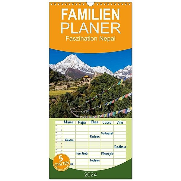 Familienplaner 2024 - Faszination Nepal mit 5 Spalten (Wandkalender, 21 x 45 cm) CALVENDO, Jens König