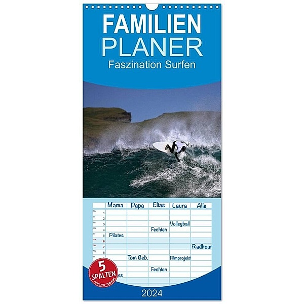 Familienplaner 2024 - Faszination Surfen mit 5 Spalten (Wandkalender, 21 x 45 cm) CALVENDO, Martina Cross