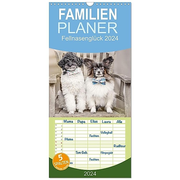 Familienplaner 2024 - Fellnasenglück mit 5 Spalten (Wandkalender, 21 x 45 cm) CALVENDO, boegau-fotos