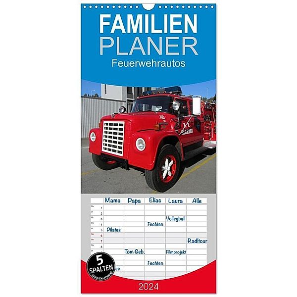 Familienplaner 2024 - Feuerwehrautos mit 5 Spalten (Wandkalender, 21 x 45 cm) CALVENDO, insideportugal