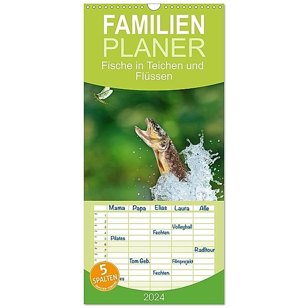 Familienplaner 2024 - Fische in Teichen und Flüssen mit 5 Spalten (Wandkalender, 21 x 45 cm) CALVENDO, Calvendo