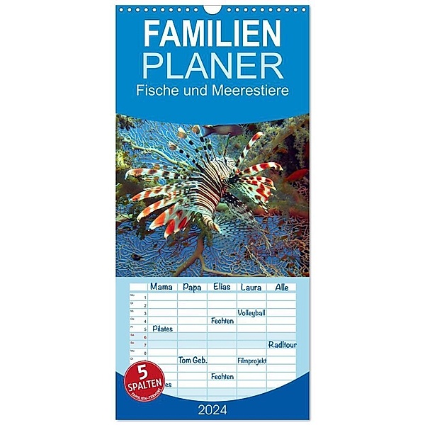 Familienplaner 2024 - Fische und Meerestiere mit 5 Spalten (Wandkalender, 21 x 45 cm) CALVENDO, Elisabeth Stanzer