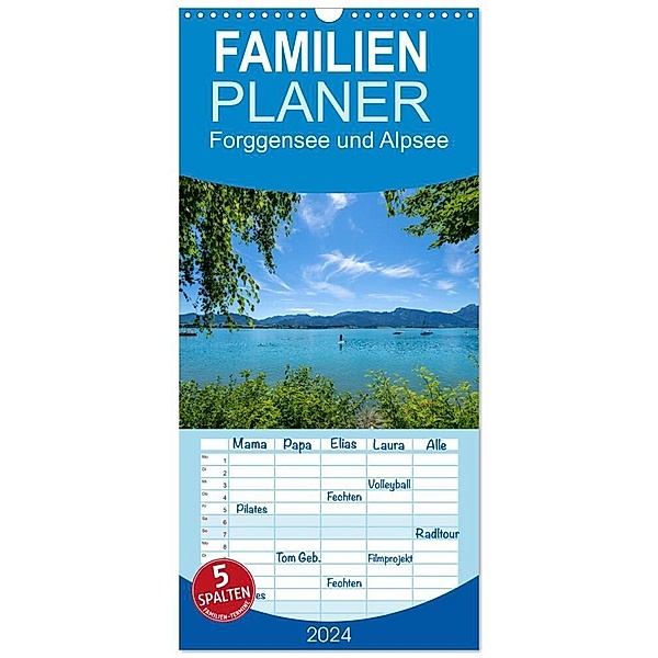 Familienplaner 2024 - Forggensee und Alpsee - Urlaubsparadies Bayerisches Allgäu mit 5 Spalten (Wandkalender, 21 x 45 cm) CALVENDO, Dirk Meutzner
