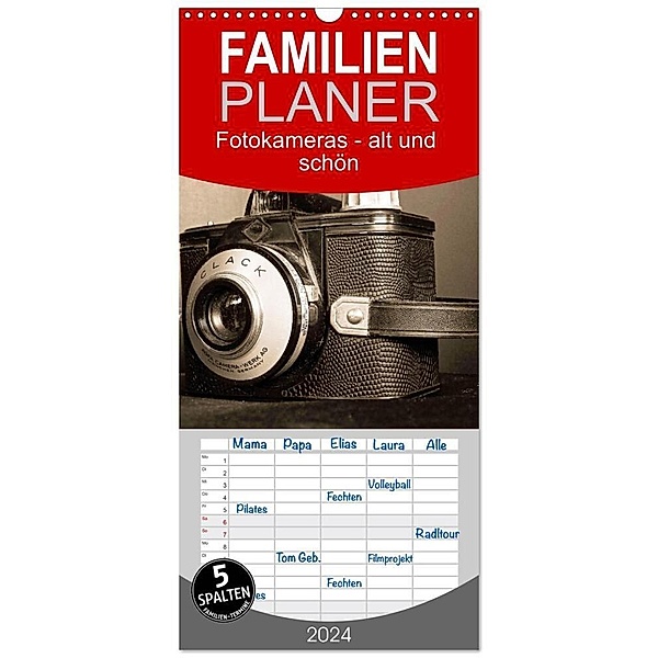 Familienplaner 2024 - Fotokameras - alt und schön mit 5 Spalten (Wandkalender, 21 x 45 cm) CALVENDO, Jean-Louis Glineur
