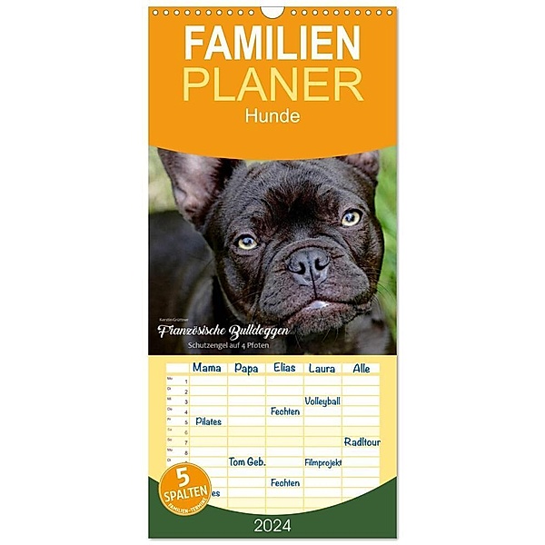 Familienplaner 2024 - Französische Bulldoggen - Schutzengel auf 4 Pfoten mit 5 Spalten (Wandkalender, 21 x 45 cm) CALVENDO, Kerstin Grüttner